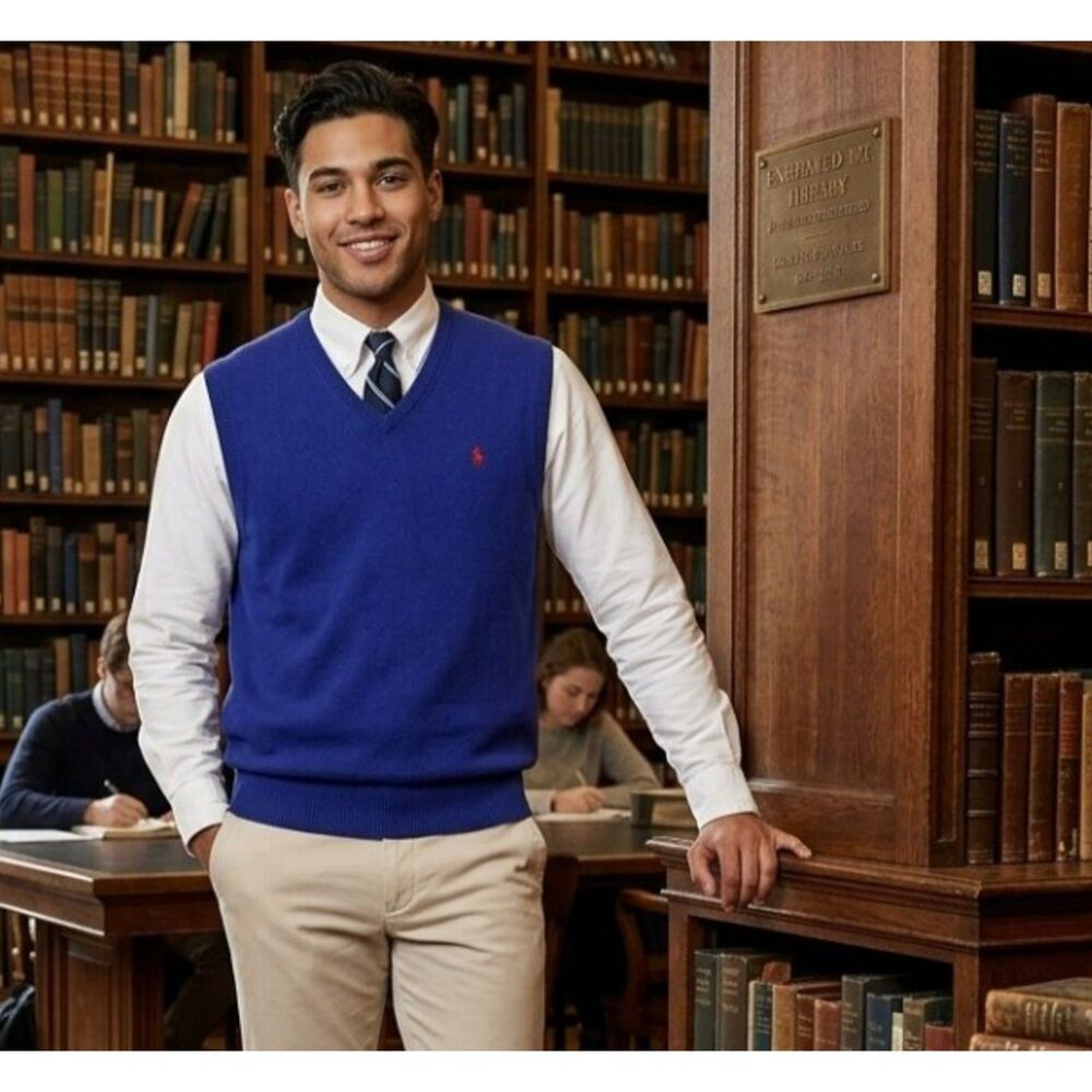 Classic Polo by Ralph Lauren Blue V-Neck Sweater Vest Size XL